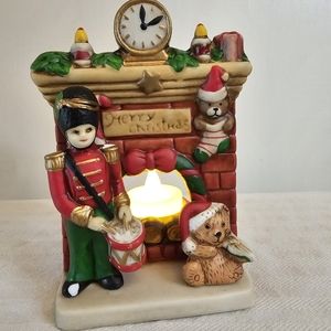 Vintage Christmas Ceramic Candle Holder Fireplace Toy Soldier Bear Clock 5x3